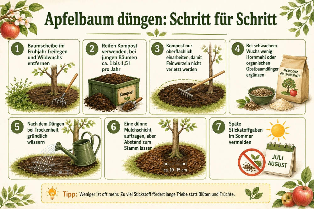 Infografik: Apfelbaum düngen Anleitung