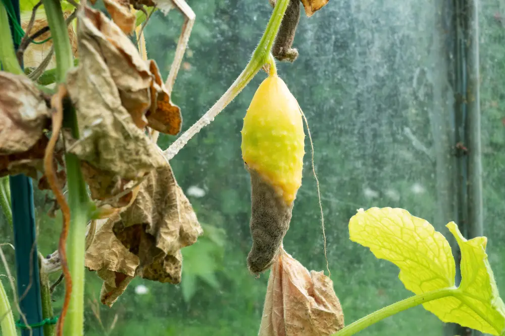 Gurke mit grauem Schimmelbefall durch Botrytis.