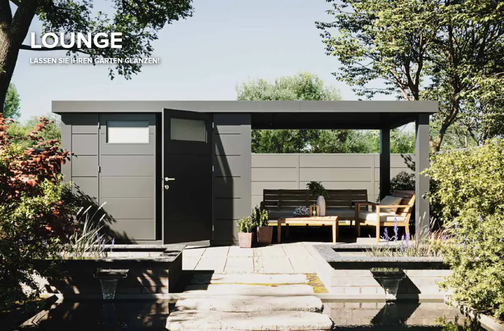 Gartenhaus aus Metall mit Lounge