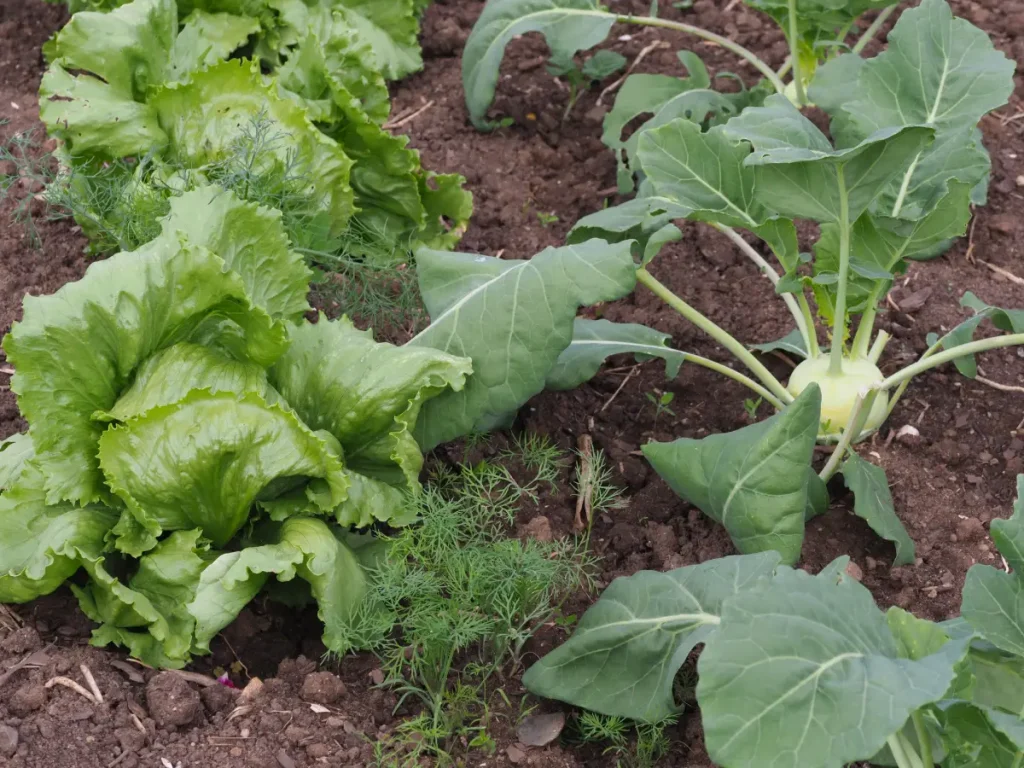 Kohlrabi und Salat in einem Gemüsebeet Kohlrabi: Gute Nachbarn für eine Mischkultur