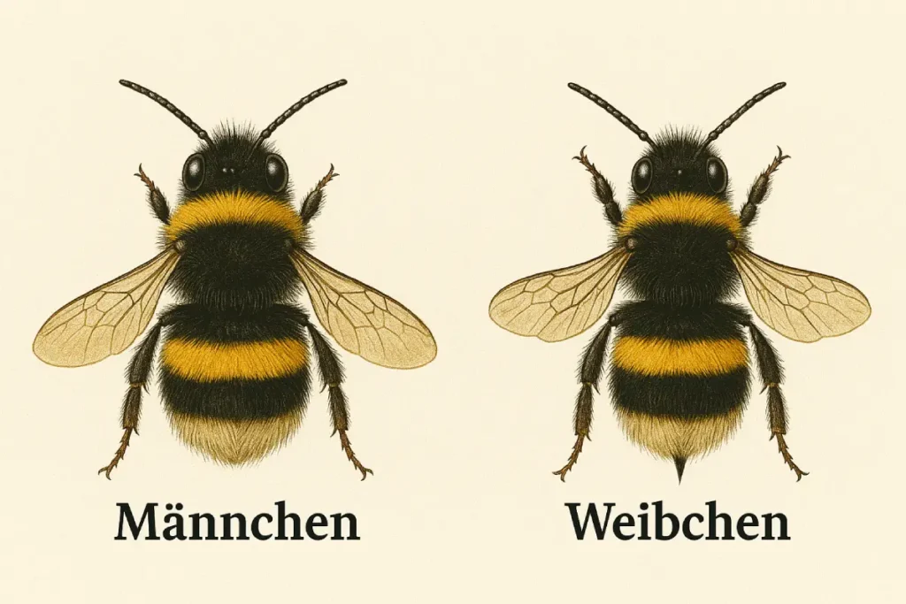 Darstellung einer männlichen und weiblichen Hummel Können Hummeln stechen?