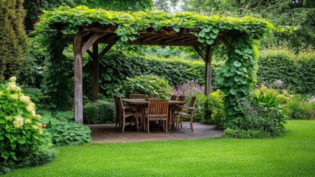 Bepflanzte Pergola Sichtschutz in Holzoptik - 9 schöne Varianten mit natürlichem Look vorgestellt